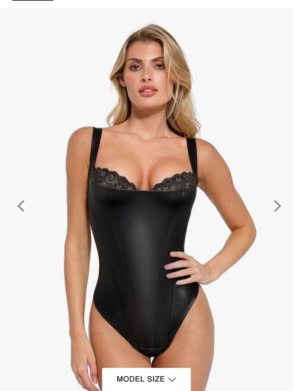 NEW Popilush XL Faux Leather Black Lace Trim Bustier Bodysuit